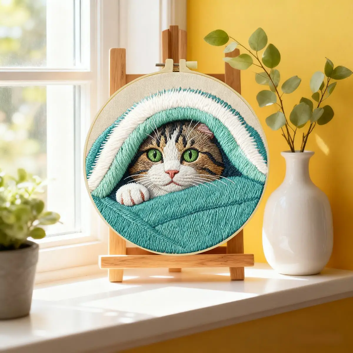 1 Stück 20X20CM/15X15CM 7,87/6,3 Zoll Tier - Katze Stickerei Starter-Kit DIY-Kit DIY-Stickerei-Set Handarbeiten Nadelkunst – Detail 1