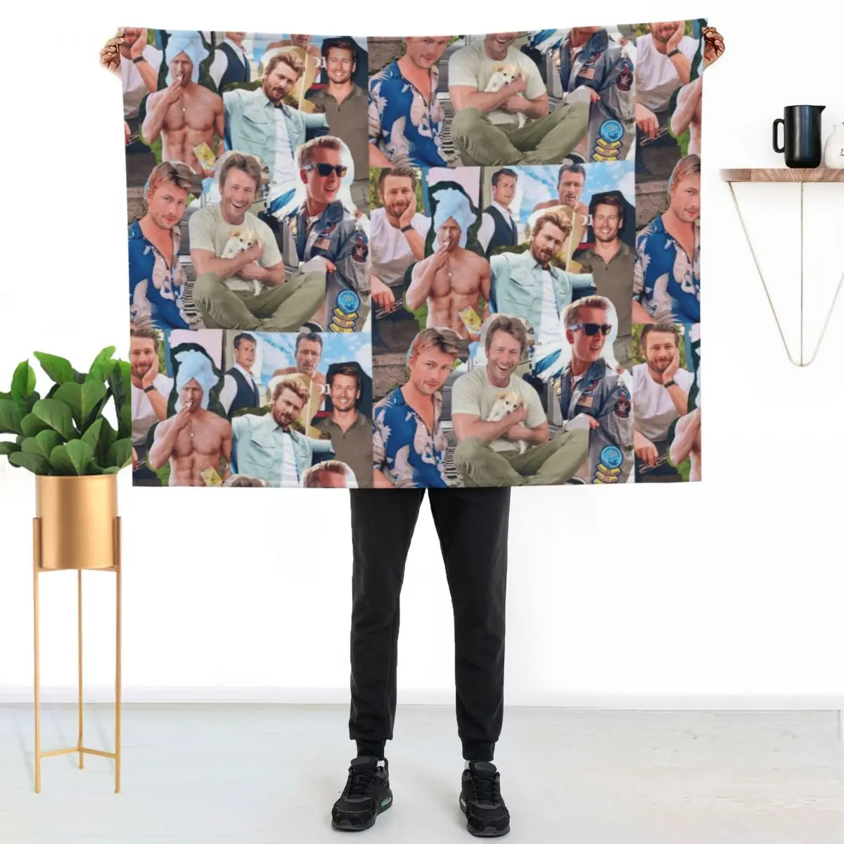 

Glen Powell photo collage Throw Blanket Wrinkle Resistant Lightweight Blanket