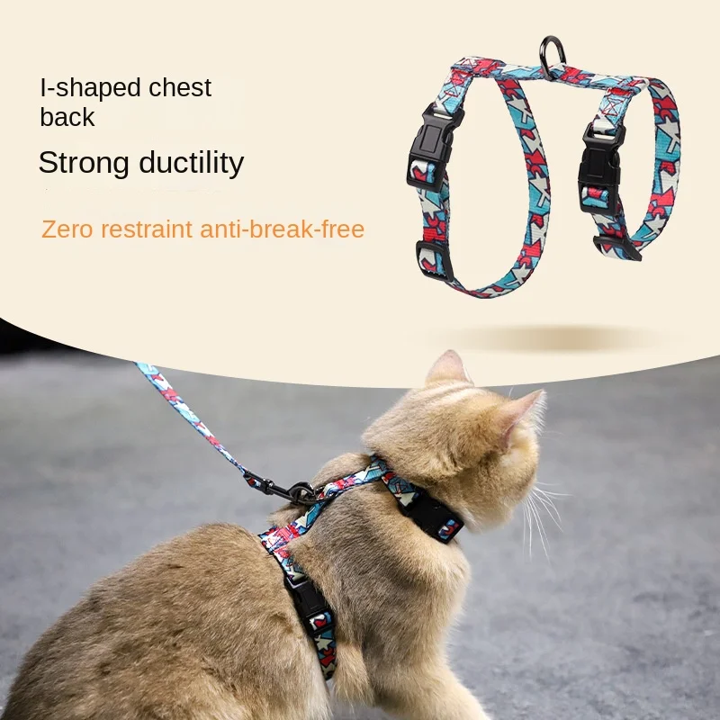 Adjustable Cat Harness Cotton Strap Collar with Leash,Cats Outdoor Walking Escape Proof H-Shaped Vest for Large Small Cats,dogs