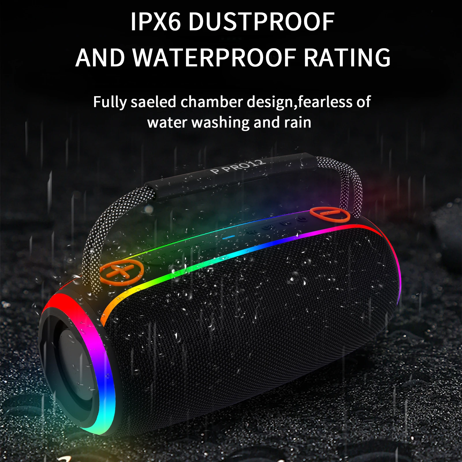 QUEED P Pro12 Outdoor Bluetooth Speaker Waterproof Portable Subwoofer Powerful Bass RGB Lights TF Card Slot USB AUX Support