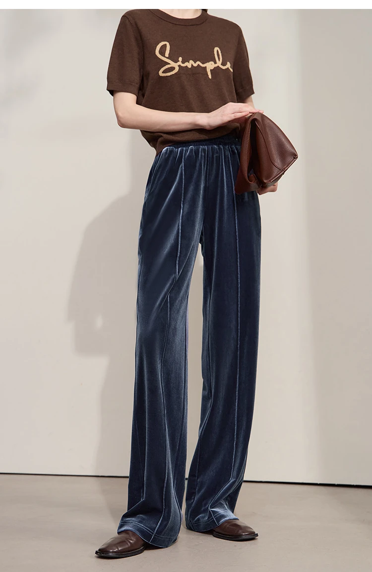 AMII Women's Pants Wide-leg Solid Knitted Pants Casual Woman Trousers 2025 Autumn New Retro Versatile Ladies Clothing 12523110