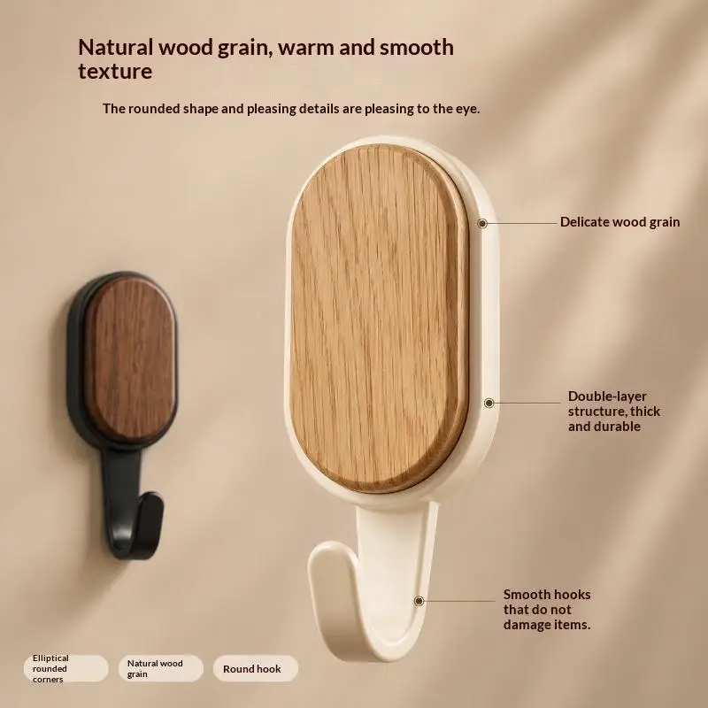 Wood Grain Wall Hooks Self Adhesive Key Coat Bag Hanger Hook Bathroom Kitchen Door Robe Towel Storage Rack Hook Accessories