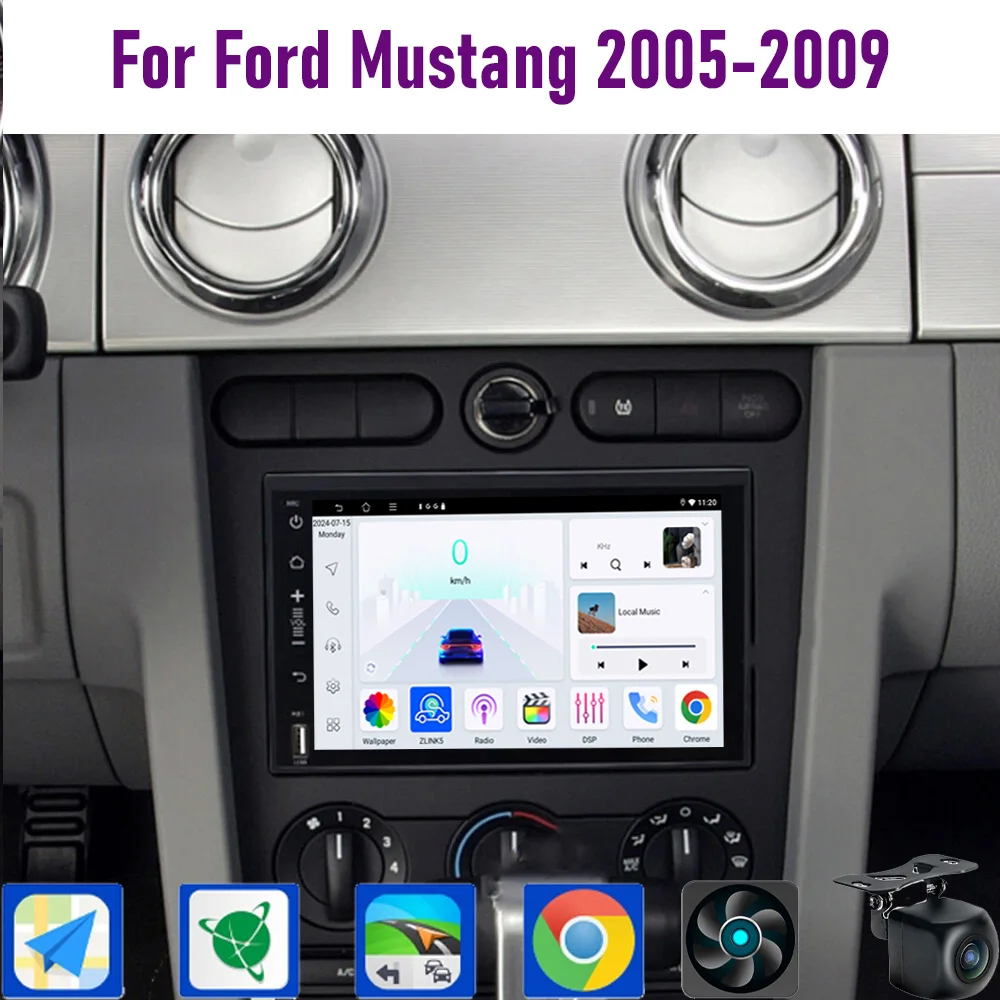 

GPS 7" For Ford Mustang 2005-2009 CarPlay Android 15 Car Radio WIFI Multimedia Player Head Unit Google Map Camera 4GB+64GB