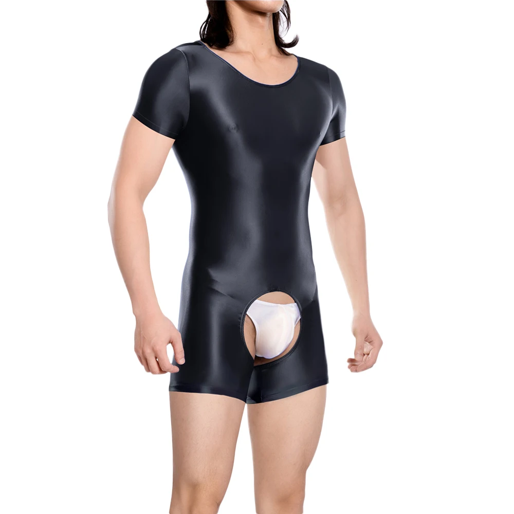 الرجال لون الحلوى ارتداءها السلس لامعة لامعة تي شيرت مثير اليوغا يوتار مرونة تشكيل الجوارب العلوية مقاومة للبقع النفط