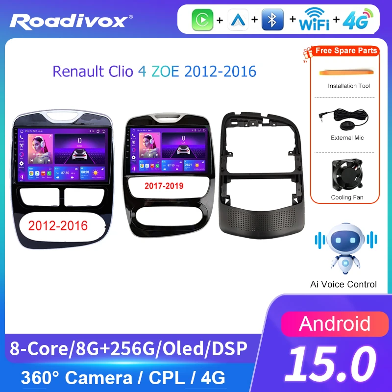 AI VOICE 4G roadivox Android car radio for Renault Clio 4 ZOE 2012-2016 stereo GPS Navigation video Multimedia