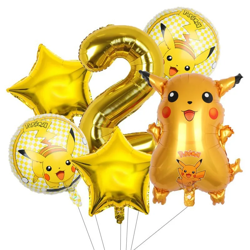 6 Pok é Mon Themed Decorations With Small Dragon Pockets, Pikachu Birthday Party Wedding Decoration Aluminum Foil Balloons