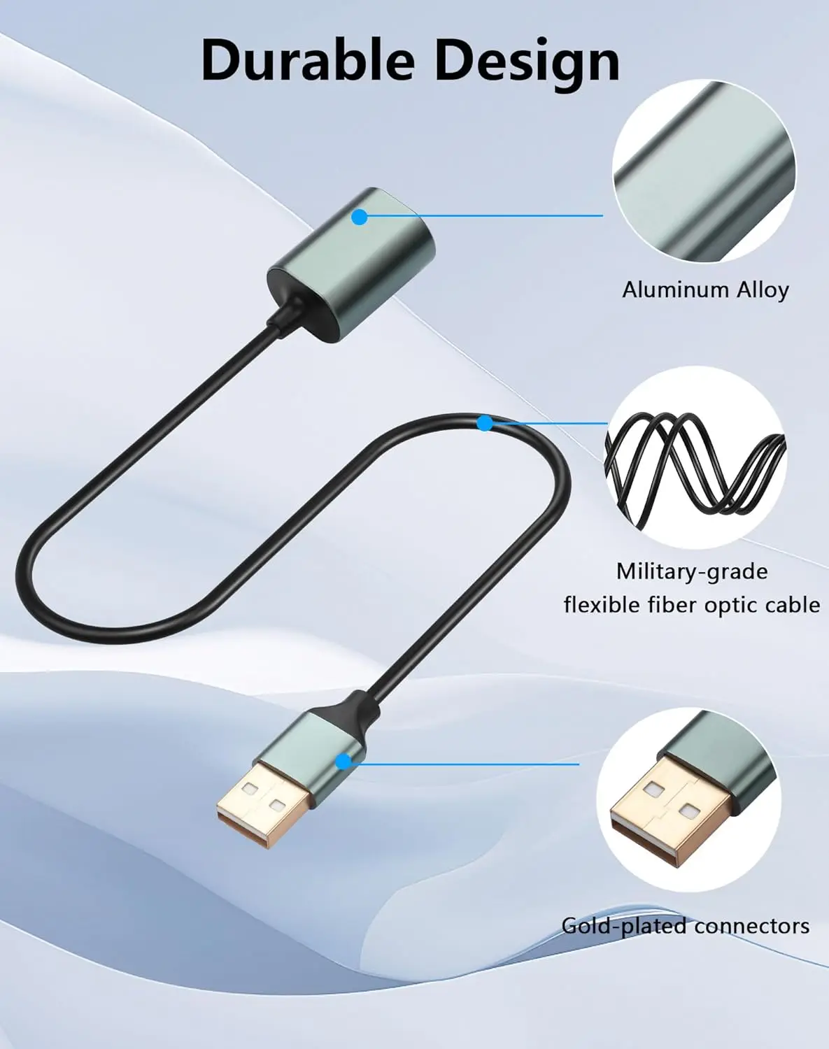 Carcasa de aluminio de 20cm USB-C macho a conector hembra TOSLINK SPDIF PCM estéreo compatible con salida de Audio USB-C