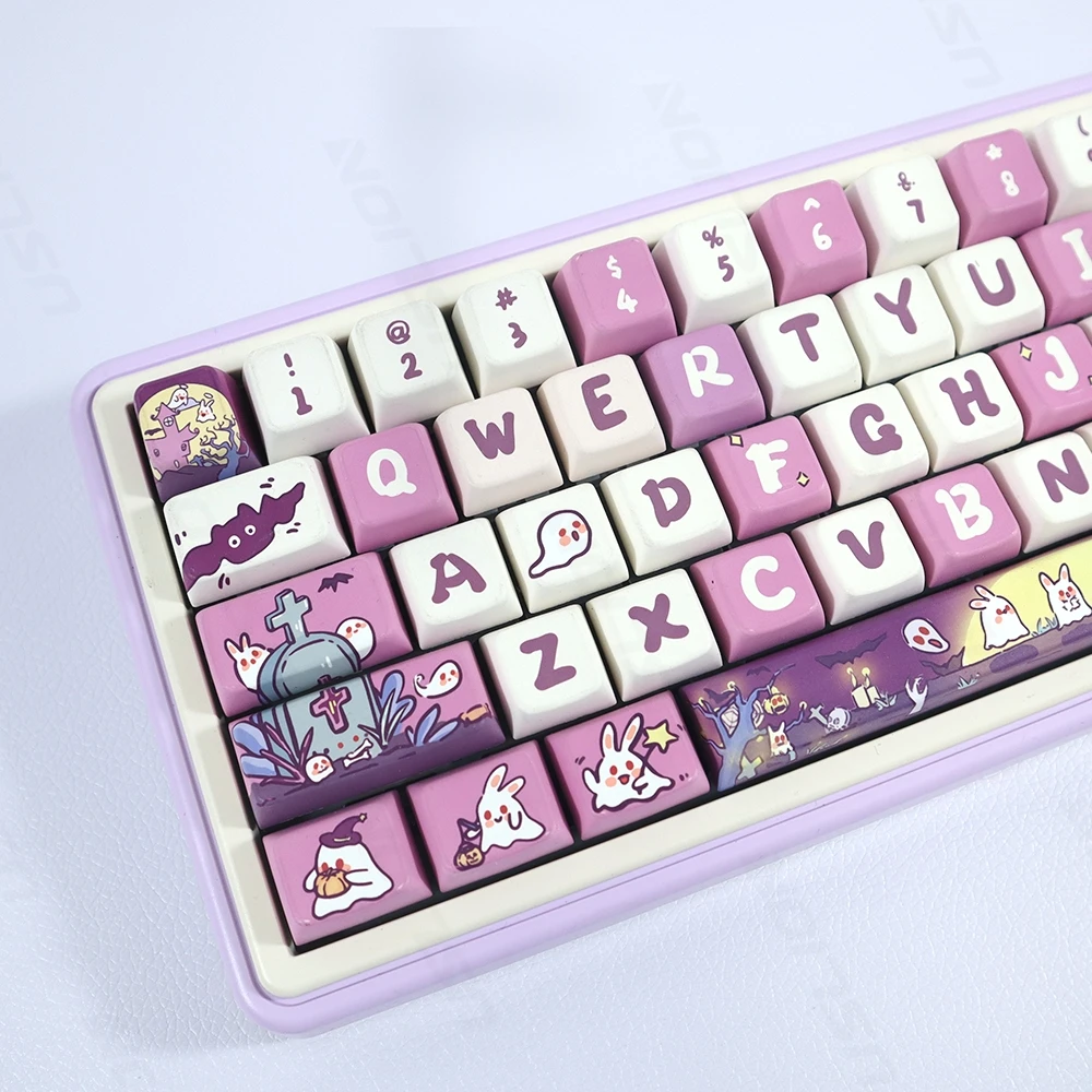 Imagem -05 - Caps de Teclado Tema de Halloween Coelho Assustador Anime Keycaps Perfil Mda Cereja Pbt Key Caps Roxo Terror Bonito 61 Teclas 151 Teclas