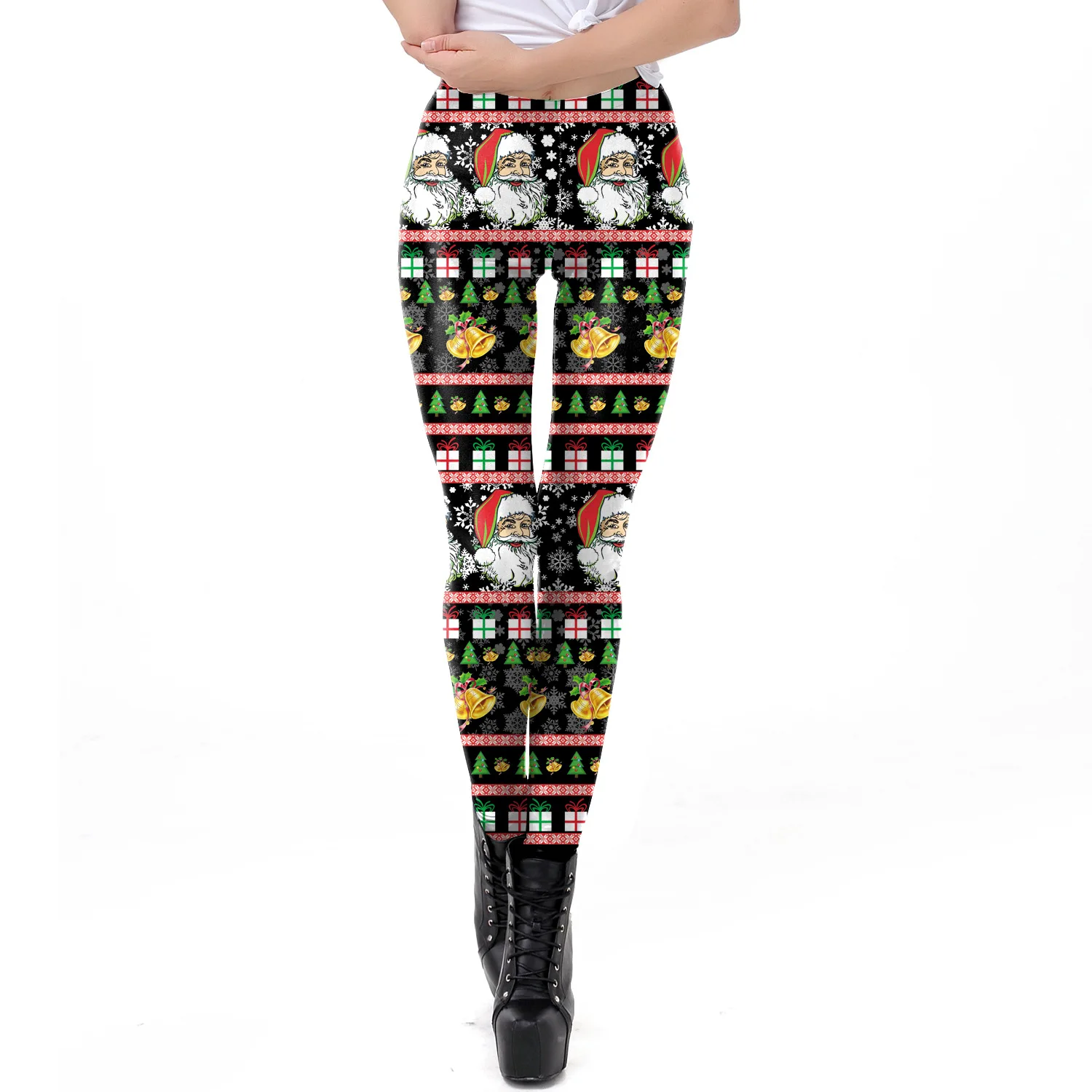 Nadanbao Merry Christmas Funny Leggings Women Red Funny Elastic Tights Trousers Female Snowflakes Print Long Pants