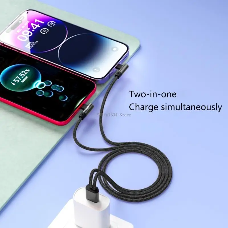  USB Double Type C Fast Charging Cable Angled Connector 5A High Efficiency Cord