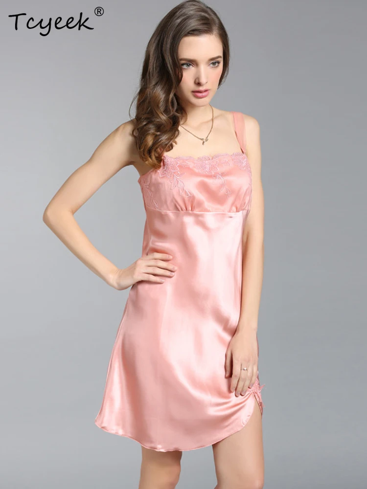 

Tcyeek 100%Real Silk Suspenders Nightdress,Straight Neckline Solid Sexy Comfortable Women,Loungewear,2024 Spring P419113QD