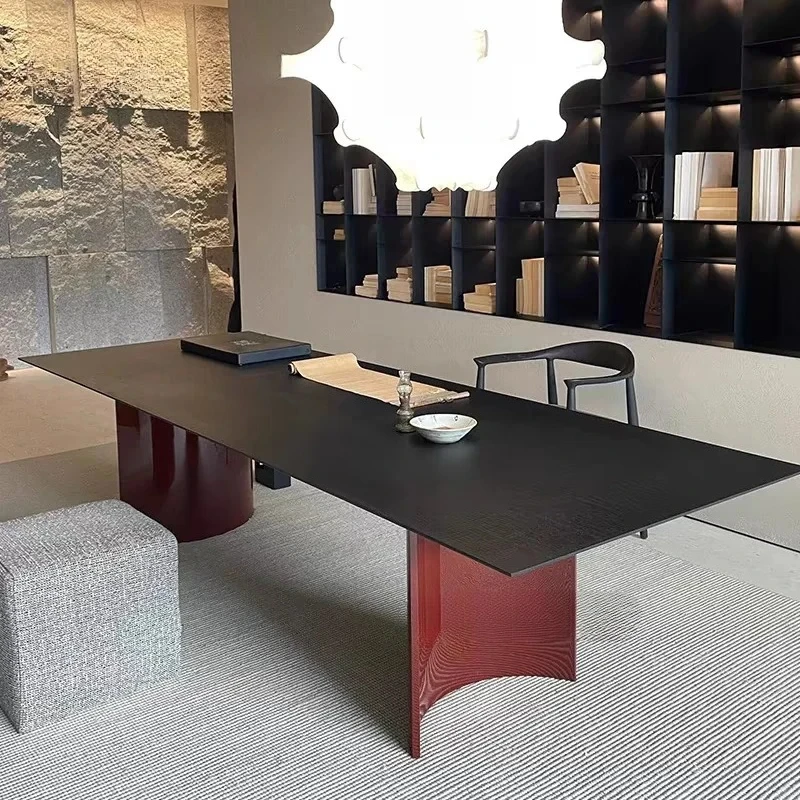

Vintage Minimalist Style Black Marble - Pattern Durable Classic Color Scheme Household Rectangular Solid Wood Frame Dining Table