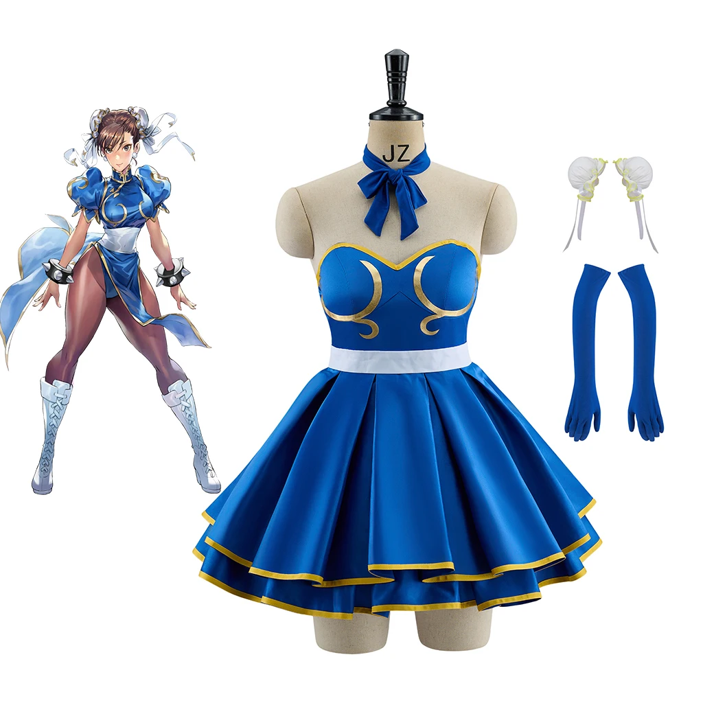 

Game Chun Li Cosplay Street Costume Sexy Women Strapless Lolita Dress Suit Halloween Carnival Party Disguise Kung Fu Ball Gown
