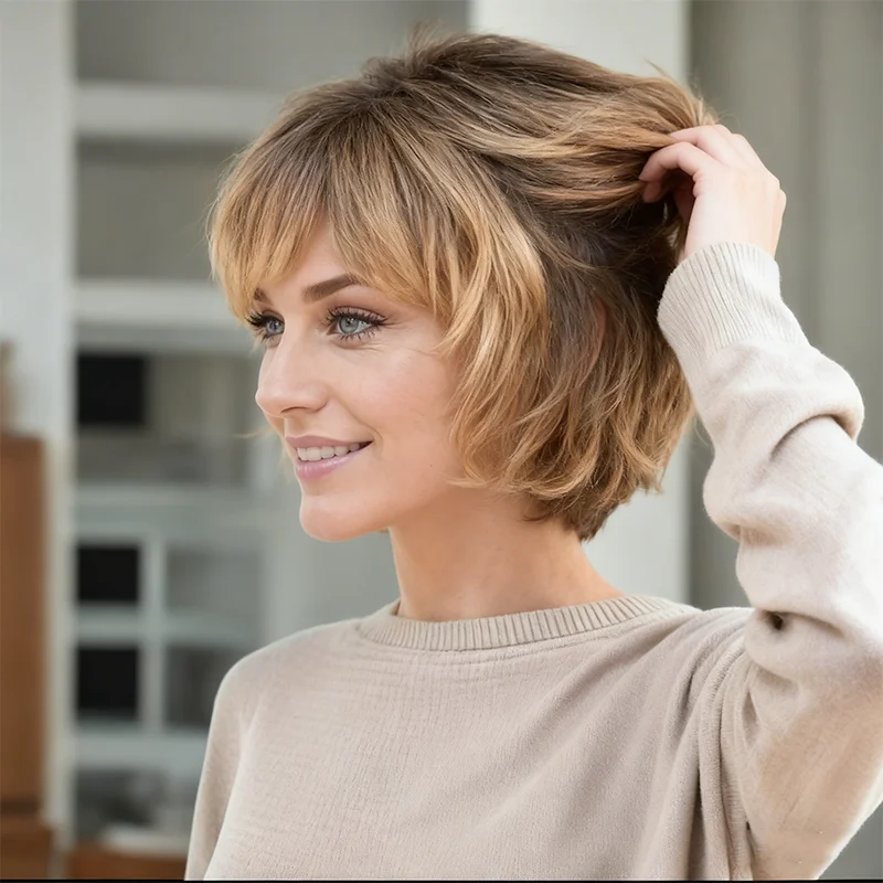 

Градиентный золотистый женский парик-боб 8 дюймов, короткие волосы золотисто-коричневого цвета, модный женский парик из синтетического волокна для летних прогулок