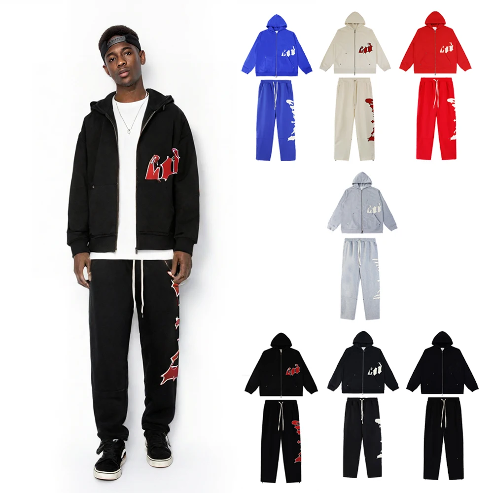 

Комплекты одежды в стиле Y2K: худи и спортивные брюки с вышивкой букв, хип-хоп уличный стиль, хлопок, ретро, мужские комплекты из 2 предметов