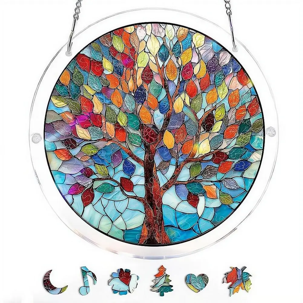 Acrylic Puzzle Suncatcher, Colorful Sun Catchers Suncatcher DIY Window Hanging Home Decor, Birthday Gift for Women Men Wife Mom