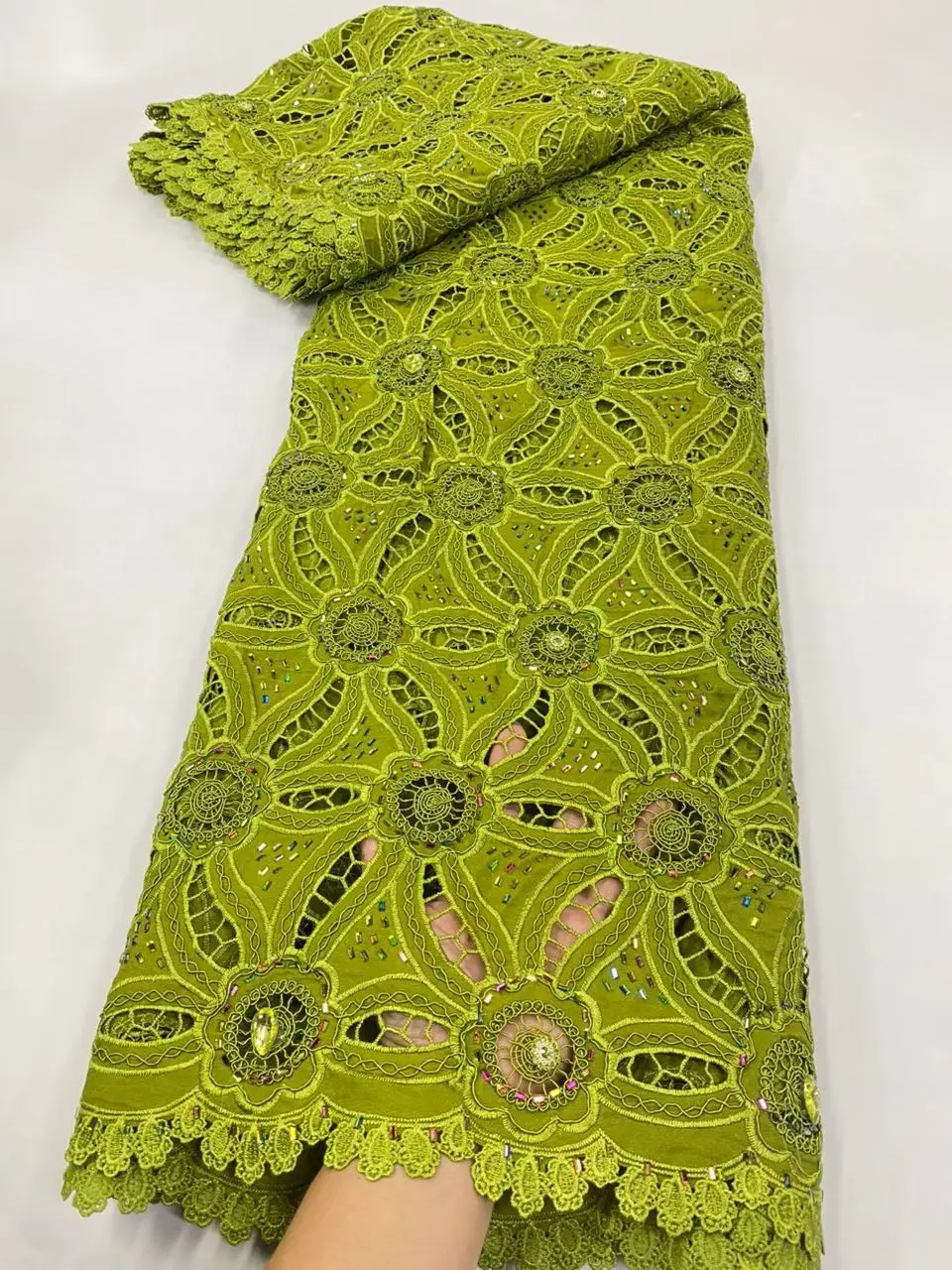 

High-Quality Africa Nigerian Sequins Cotton Embroidery Lace Fabric Tulle 5 Yards for Wedding Party Dresses Chiffon JL530 2025