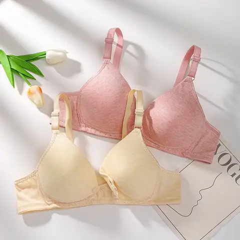 출산 브라 편리한 모유 수유 단추 브라, 편안하고 얇은 통기성 순면 원단 솔리드