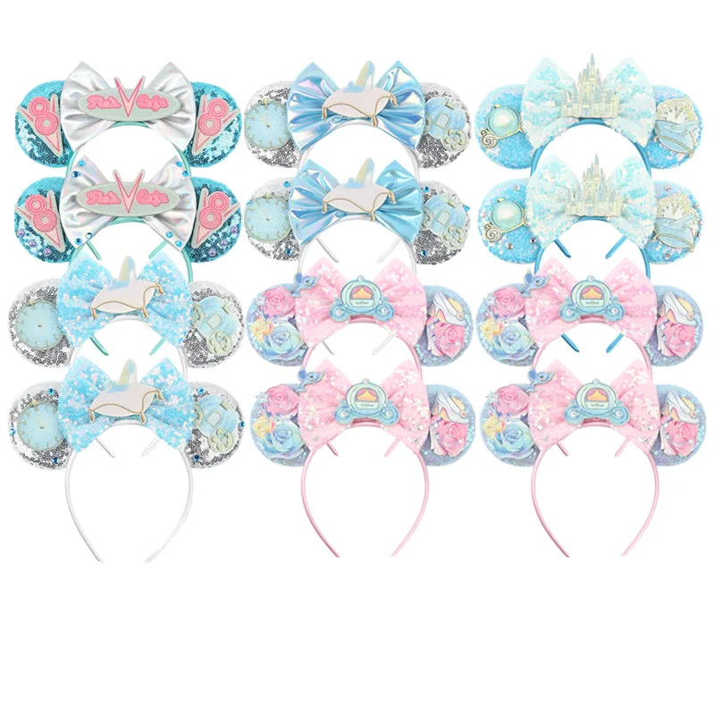 Disney Cinderella Mickey Ear Hoops Castle Pumpkin Carriage Headwear Amusement Park Decorative Hair Accessories