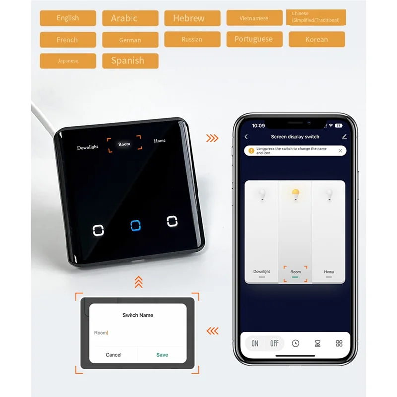 JABS-TUYA Zigbee 3.0 مفتاح لمس ذكي لاسلكي مع شاشة صمام ثنائي باعثة للضوء قابس الاتحاد الأوروبي أبيض وأسود
