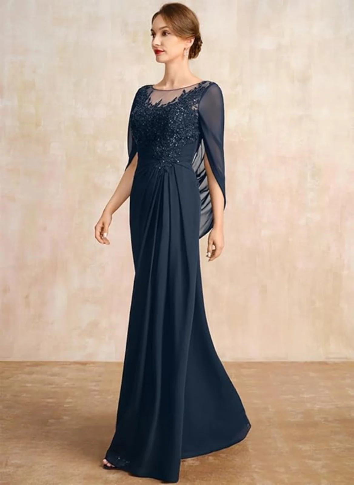Mother of The Bride Dresses Pleated Sequins Plus Size Wedding Guest Dress Lace Appliques Long Chiffon Evening Party Gowns