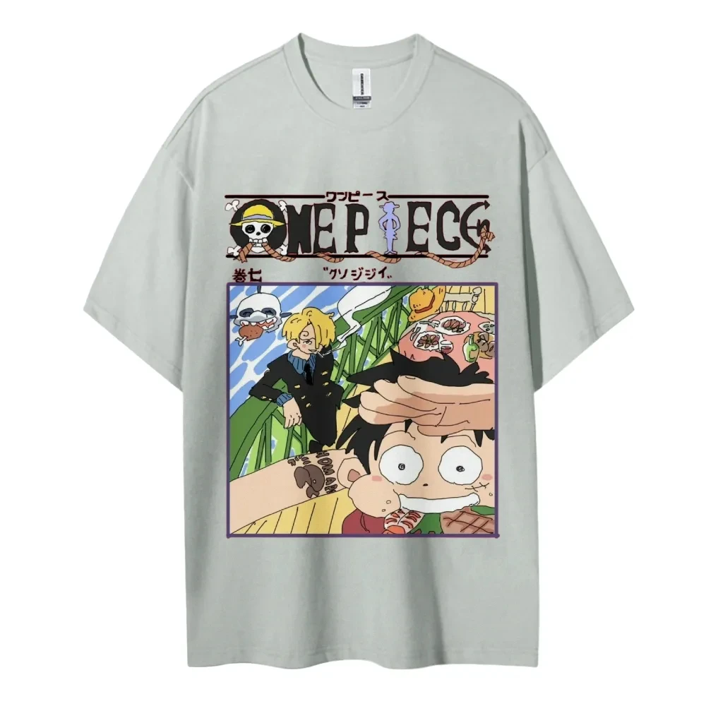 Oversized vintage uma peça masculina e feminina 2026 novo anime impresso americano na moda casual pai criança manga curta camiseta