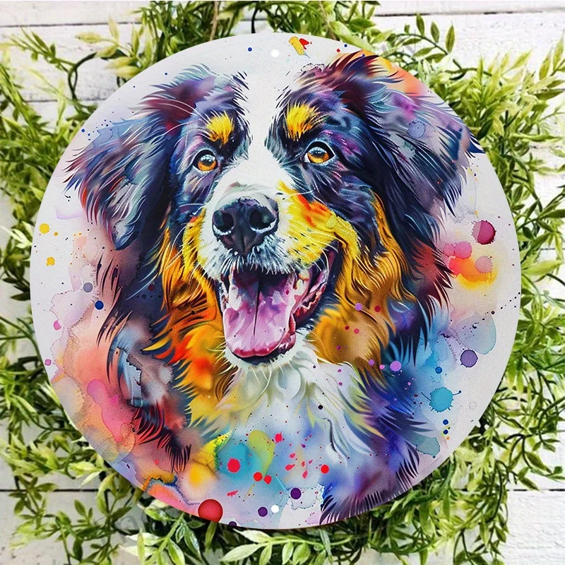 Collie Dog Round Aluminum Sign, UV and Scratch Resistant, Easy-Hang, Outdoor and Indoor Decor, Decorative Wall Poster