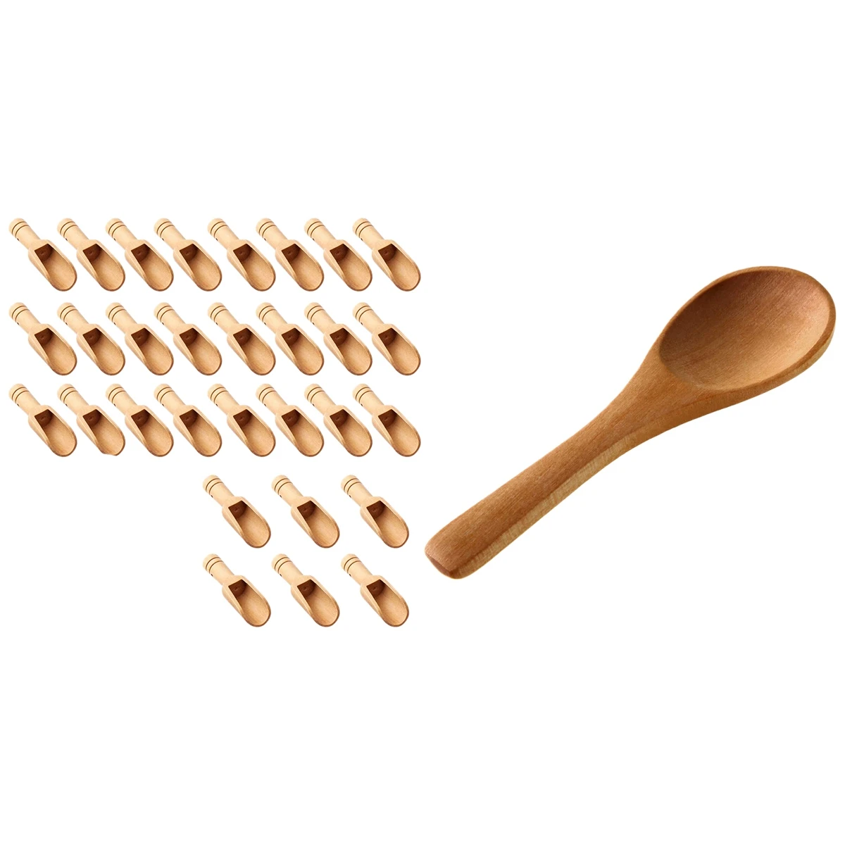 

AC23-30 Pcs Wooden Color Spoon, Mini Bath Salt Spoon & 50 Pcs Small Wooden Spoons Mini Nature Spoons Light Brown