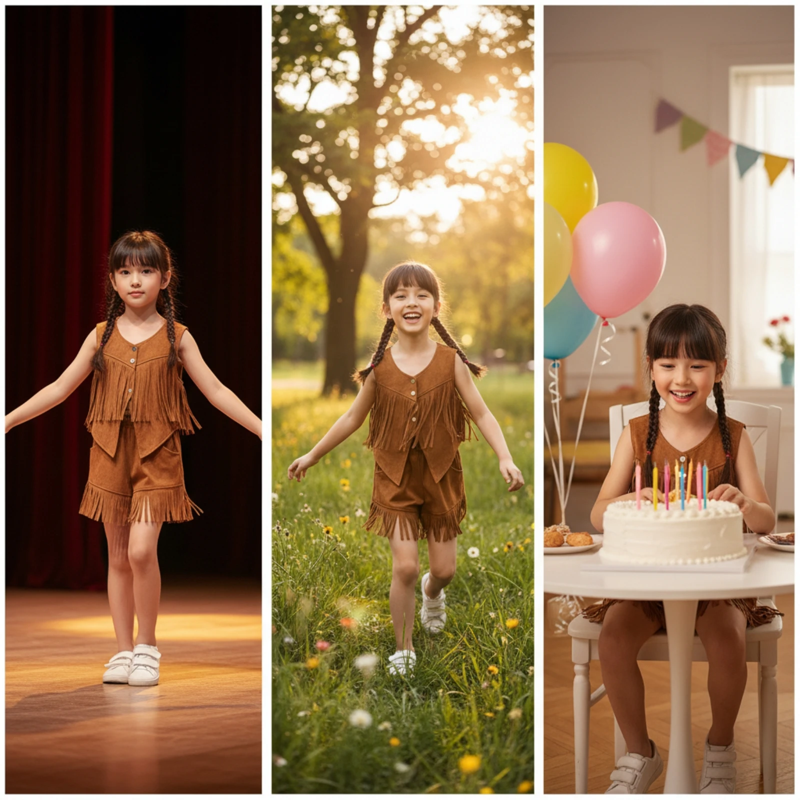 Western Fringe Vest Costume Set Lightweight Kids Western Dress-up Set Fringed Dance Costume Faux Suede Long-Lasting