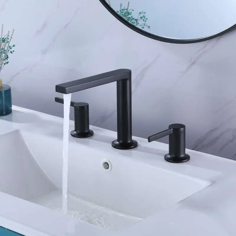 Widespread Basin Faucet Brush Gold Brass Black Bathroom Sink Faucets 3 Hole Double Handle Hot And Cold Water Tap Mixer