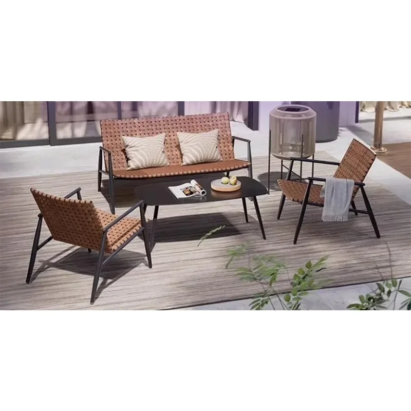 Outdoor Rattan Furniture Set 3 Piece Patio Balcony Courtyard Weatherproof Wicker Chair and Table Combo for Home Garden