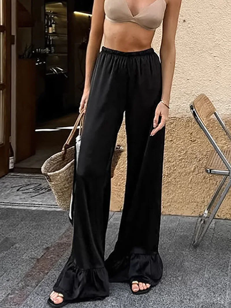 Black Flared Pants for Women 2026 Autumn New High Waisted Satin Casual Pants Solid Color Commuting Wide Leg Trousers
