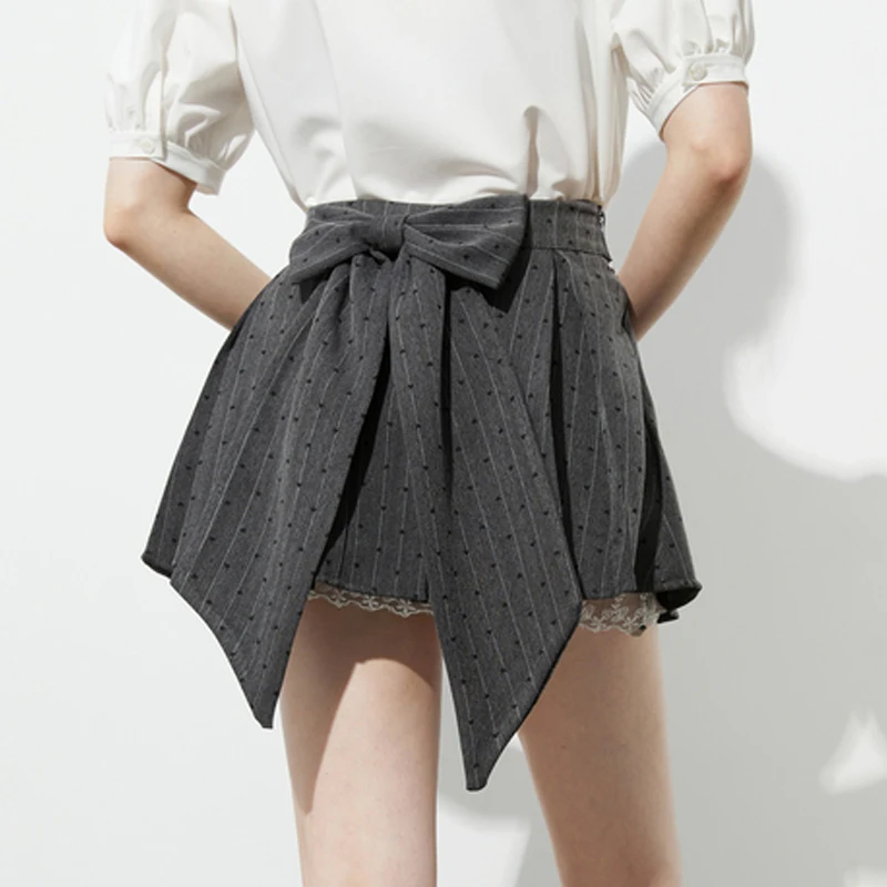 

Lace Printed Polka Dot Black Mini Skirt High Waist Back Big Bow Fashion Sexy Short Skirt Pleated Skirt Women Outfits S-XL Skorts