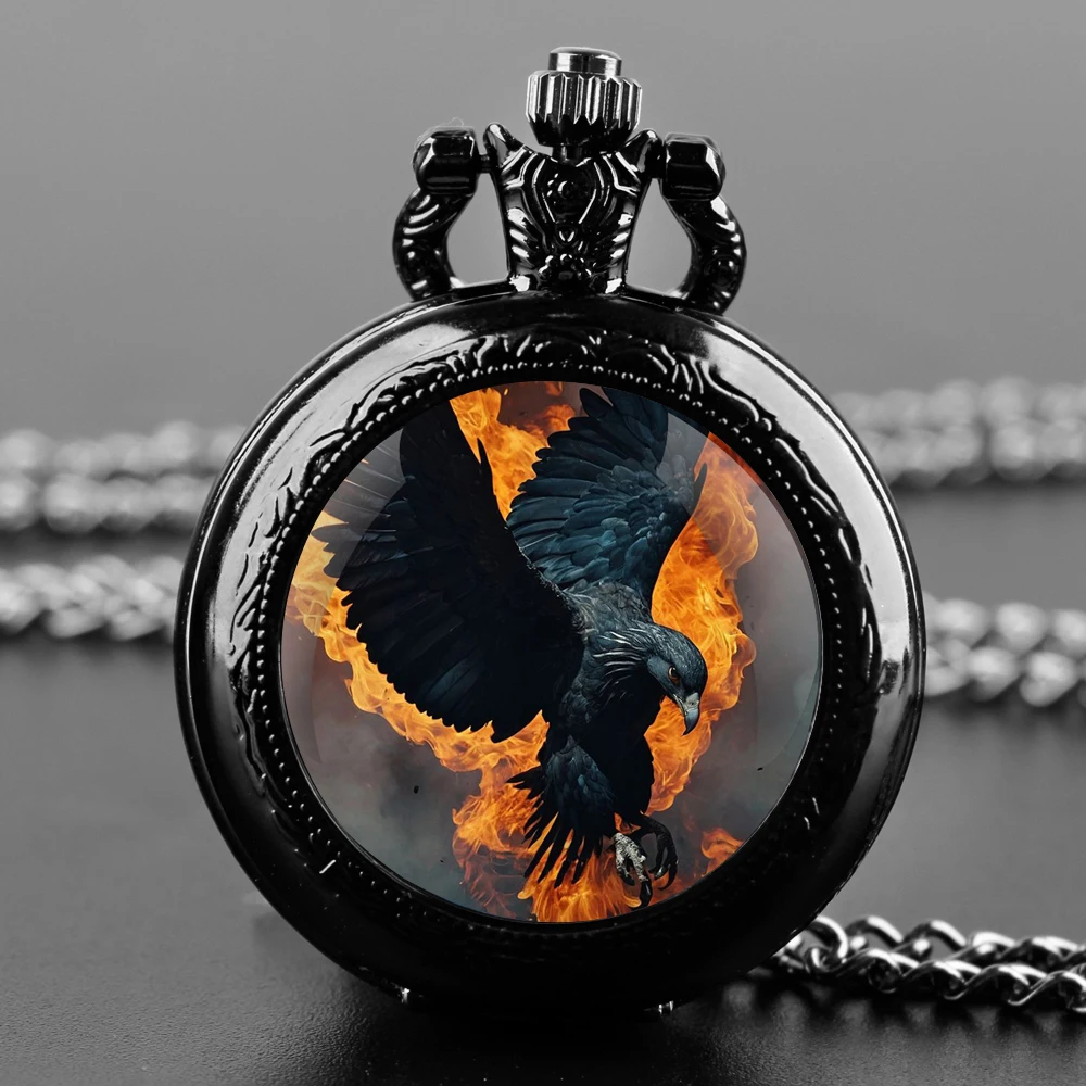 Reloj de bolsillo de cuarzo con cúpula de cristal con temática de águila para hombre, esfera con números árabes clásicos, cadena duradera, regalos creativos