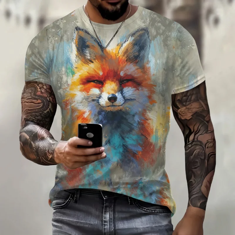 Fox Rabbit Ostrich Pattern T Shirt For Men Funny Animal 3D Printed Tees Casual Short Sleeve Round Neck Tops Street T-Shirts