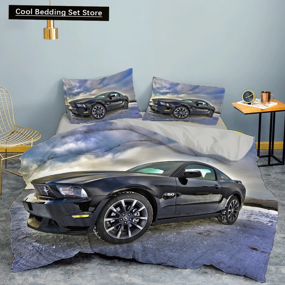 3D Car King Queen Duvet Cover Vintage Lightweight Train Bedding Set for Teens Adult Racing Supercar 2/3pcs Polyester Quilt Cover