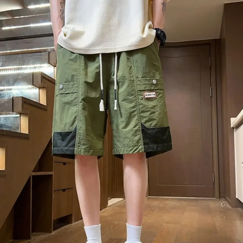 

Длинные мужские шорты-карго с полуэластичной резинкой на талии и карманами, широкие шорты-бермуды, мешковатые короткие брюки для мужчин, свободные роскошные джерты Y2k