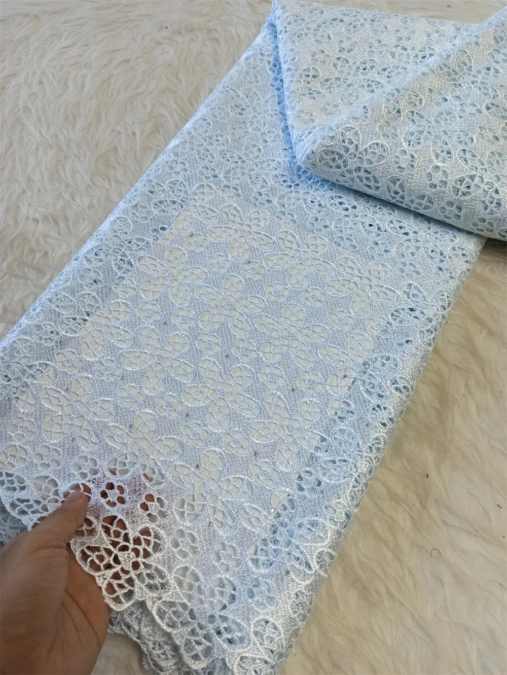 

African Nigerian High-Quality Cotton Wedding Tulle Lace Fabric Sequins Water Soluble 5 Yards for Party Dresses Sewing JH0091