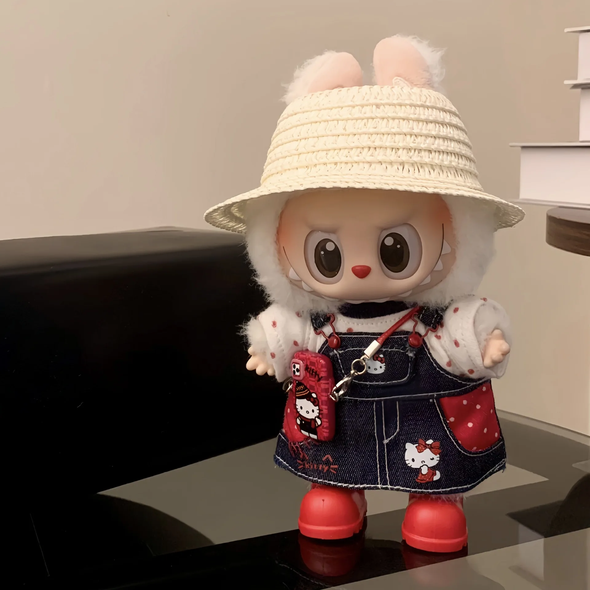 

For Labubu Clothes Trendy Hellokitty Strap Skirt for V1/V2/V3 Cross-dressing Game 17CM Vinyl Doll Accessories Decora Girl Gift