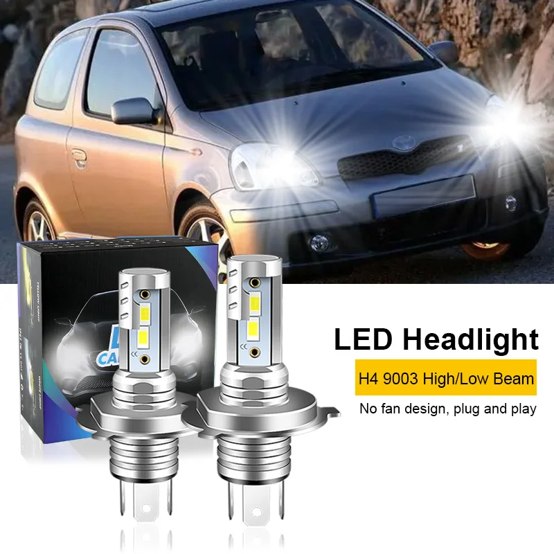 2 SZTUK do Toyota Yaris 2006-2014 H4 9003 Żarówki reflektorów LED CSP bez wentylatora Światła drogowe i mijania H4 Reflektor LED 12000lm 6000K