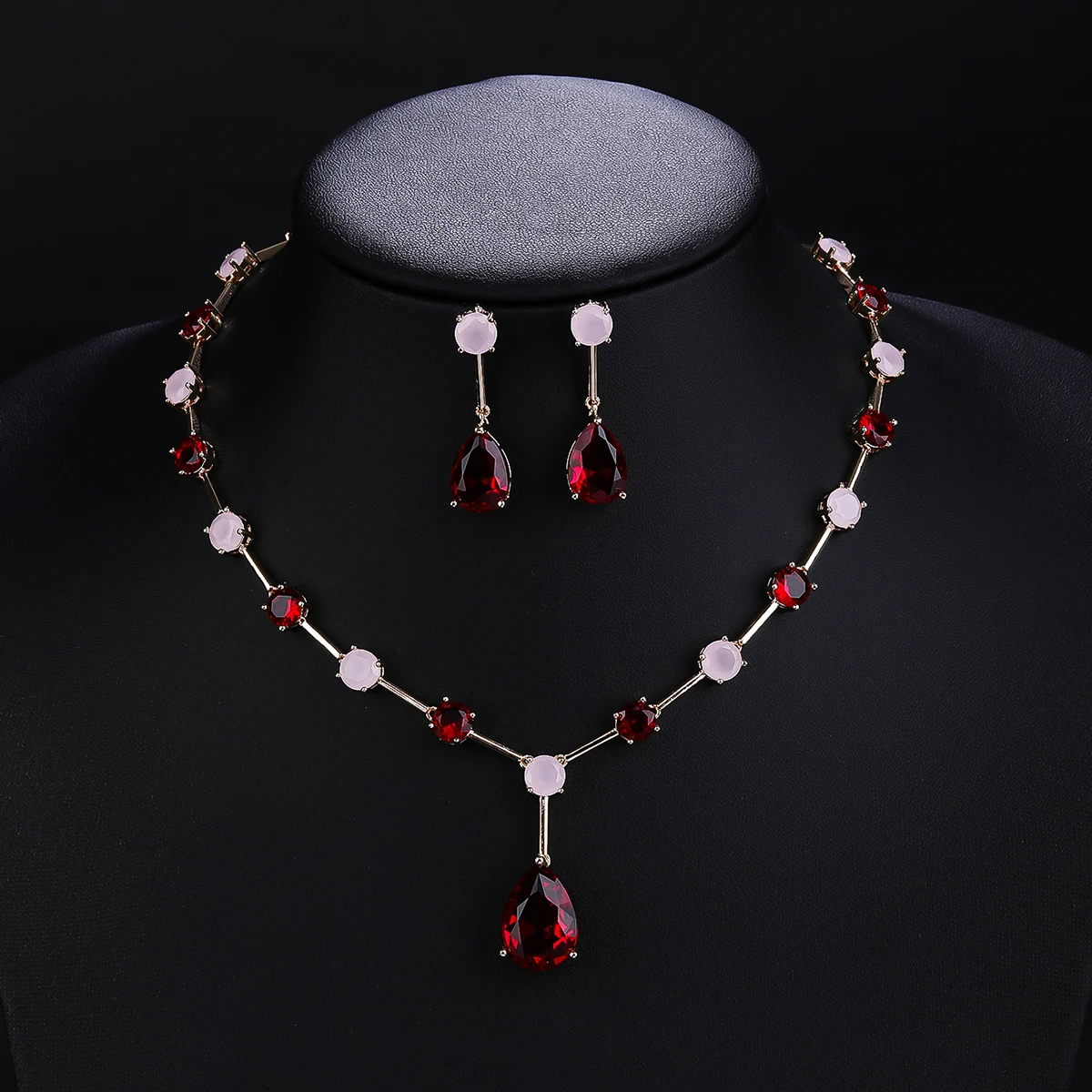 Fashion Simple Crystal Cubic Zirconia Water Drop Necklace Earrings Set Women Jewelry Bridal Wedding Accessories CN10505