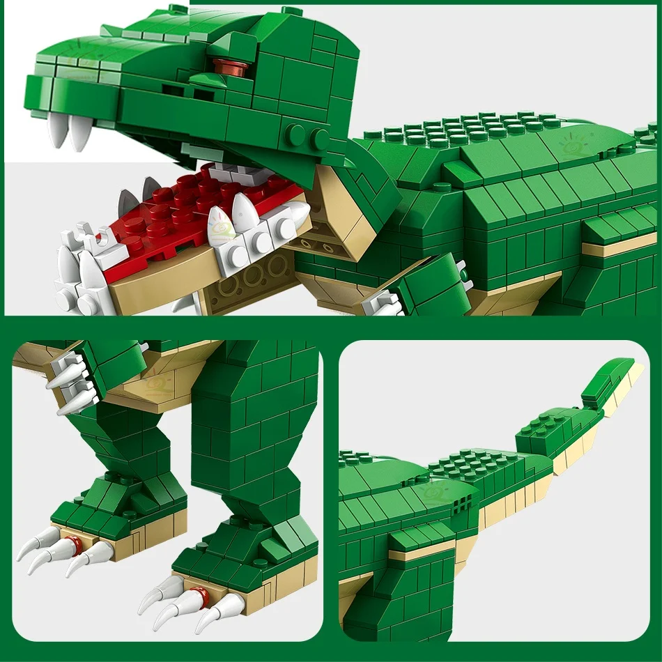 1000PCS 6 In 1 Jurassic Sarcosuchus Imperator Tyrannosaurus Rex Model Building Blocks Kids Dinosaur World Bricks Toys