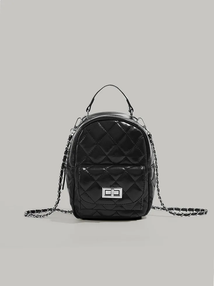 Mochila de mujer con patrón de rombos de alta gama, bolso de hombro de viaje informal, estilo callejero, cuero artificial, forro de poliéster suave Zi...