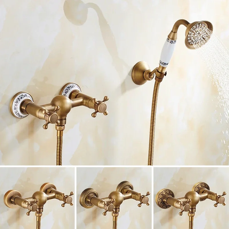 

. Антикварная латунь для ванной комнаты, настенная ручная насадка для душа, комплект смесителей для душа