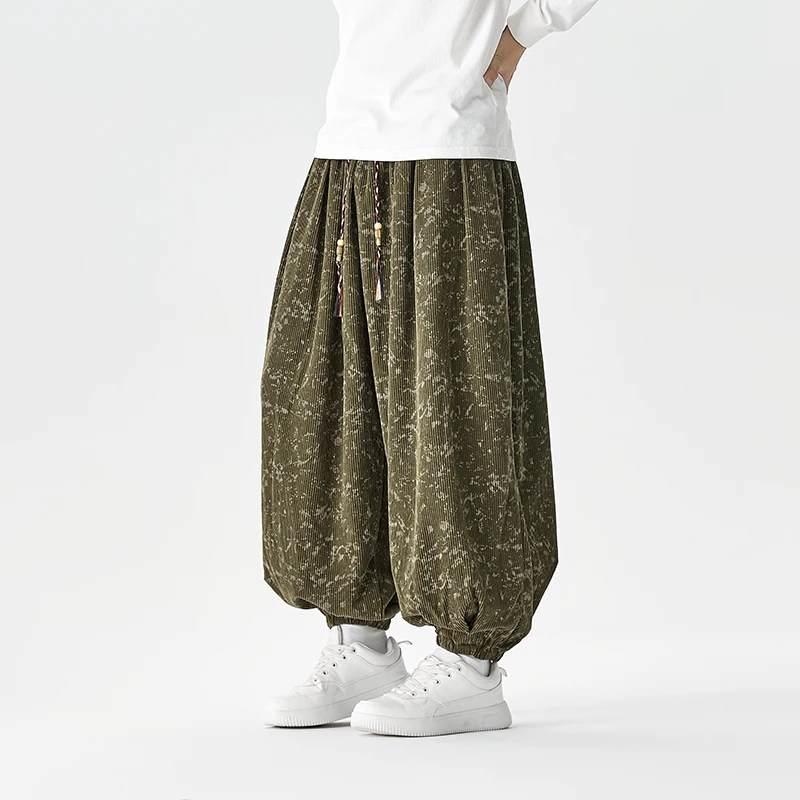 2025 Autumn Men Tie-Dye Corduroy Pants Men Loose Vintage Lantern Pants Male Y2K High Street Trousers Korean Casual Sweatpants