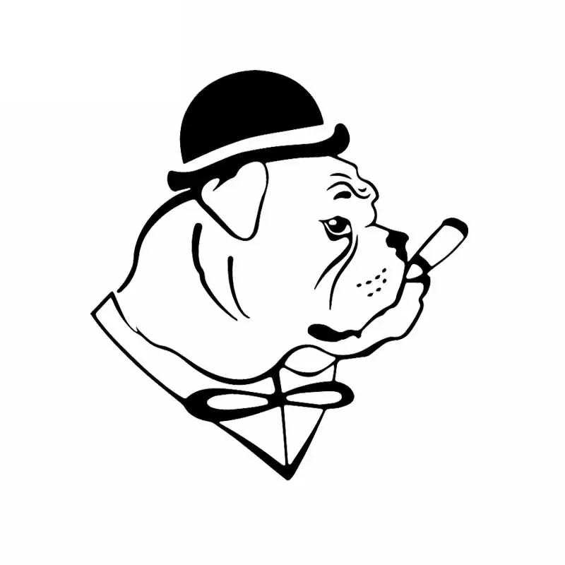 Car Sticker English Bulldog Dog Hat Gentleman Cigar Car Decoration Decals Suitable for Various Models Black/white, 16cm*15cm