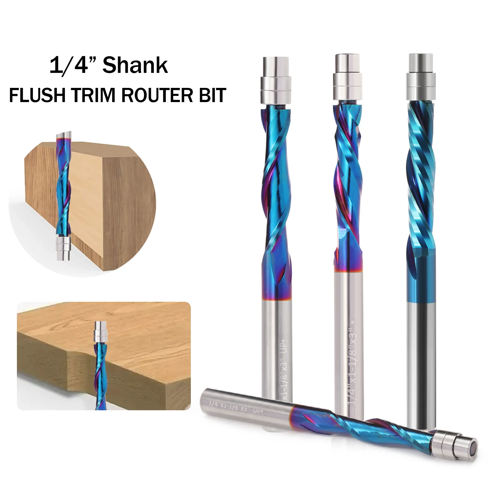HOZLY 1pcs 6.35mm Wood Trimming Router Bits UP Cut Down Cut Compression Spiral Milling Cutter for Wood CNC Bearing Trim Tool