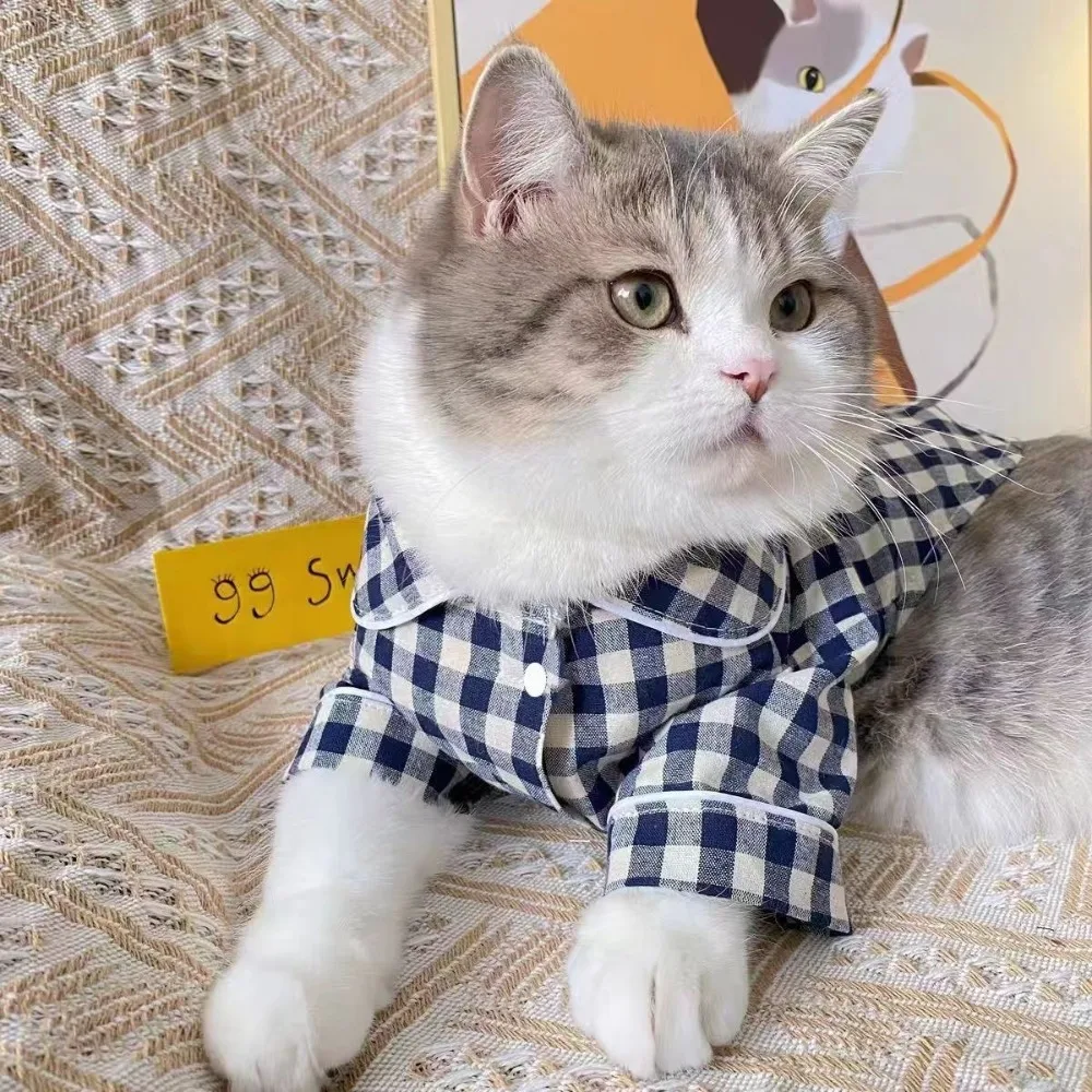 

Leisure Pet Sleepwear Plaid Cotton Comfortable Dog Pajamas Breathable Cat Small Shirt For Puppy Cat Spring Summer