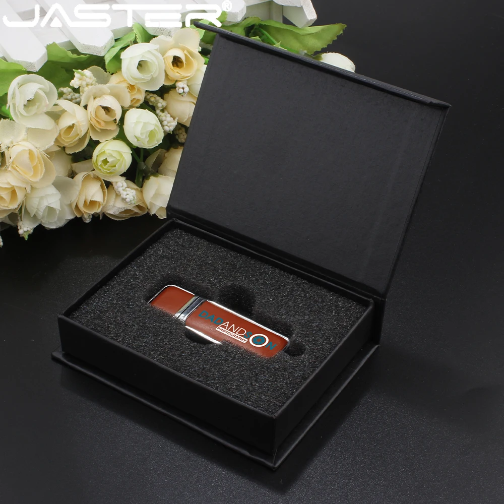 

JASTER USB 2.0 Flash Drives 64GB Brown Leather Business GIFT LOGO Fashion Pen drive 32GB U disk Free Color pen usb 128GB BOX