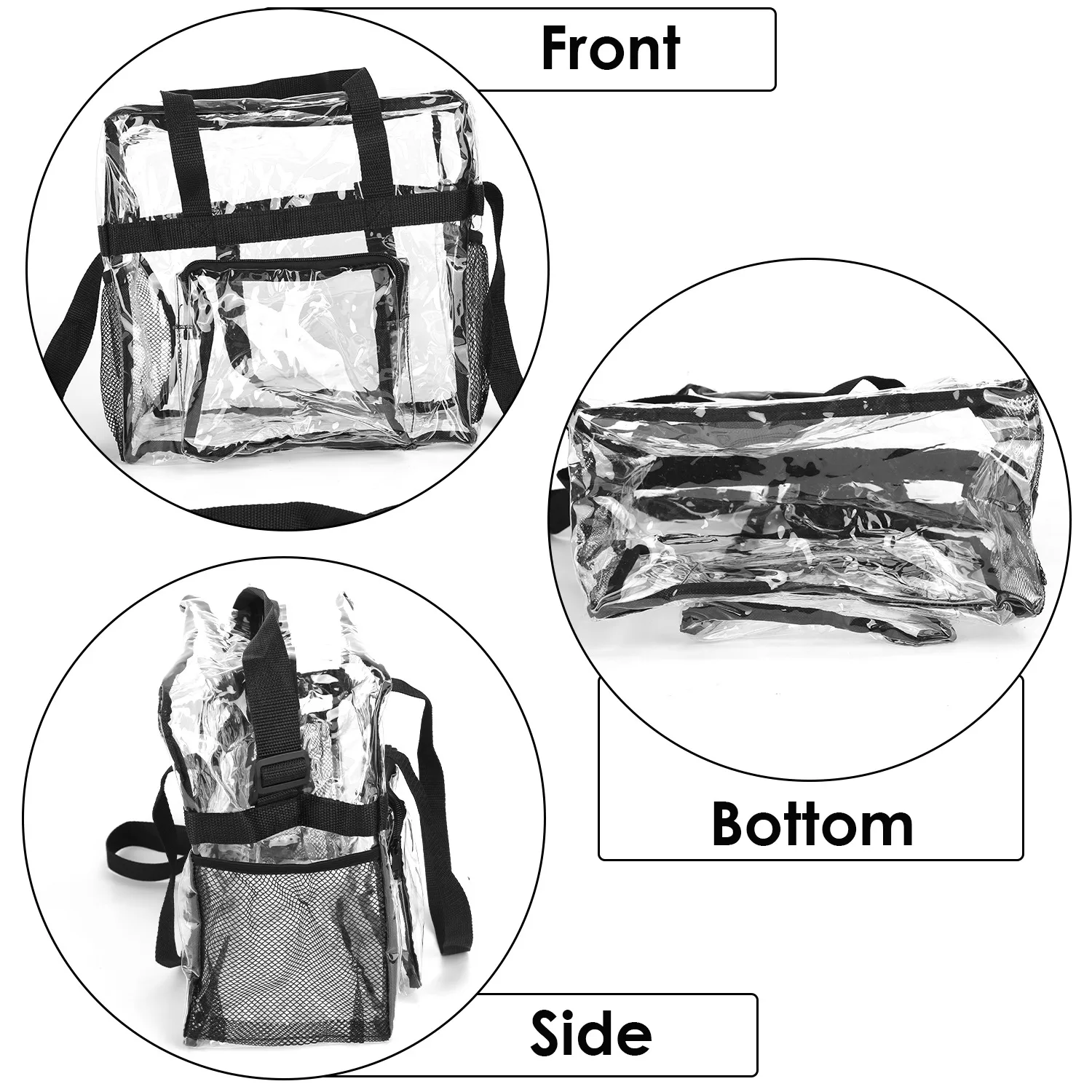 

Clear Tote Bag – 4-Pocket 0.4 mm PVC Crossbody/Handbag, Adjustable Strap 39–51", Holds 11 lbs, Waterproof & Cold-Crack Resistant